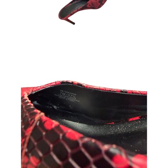 REBECCA MINKOFF Red Black Snake Print Mules Heels Size 7 - Picture 7 of 7